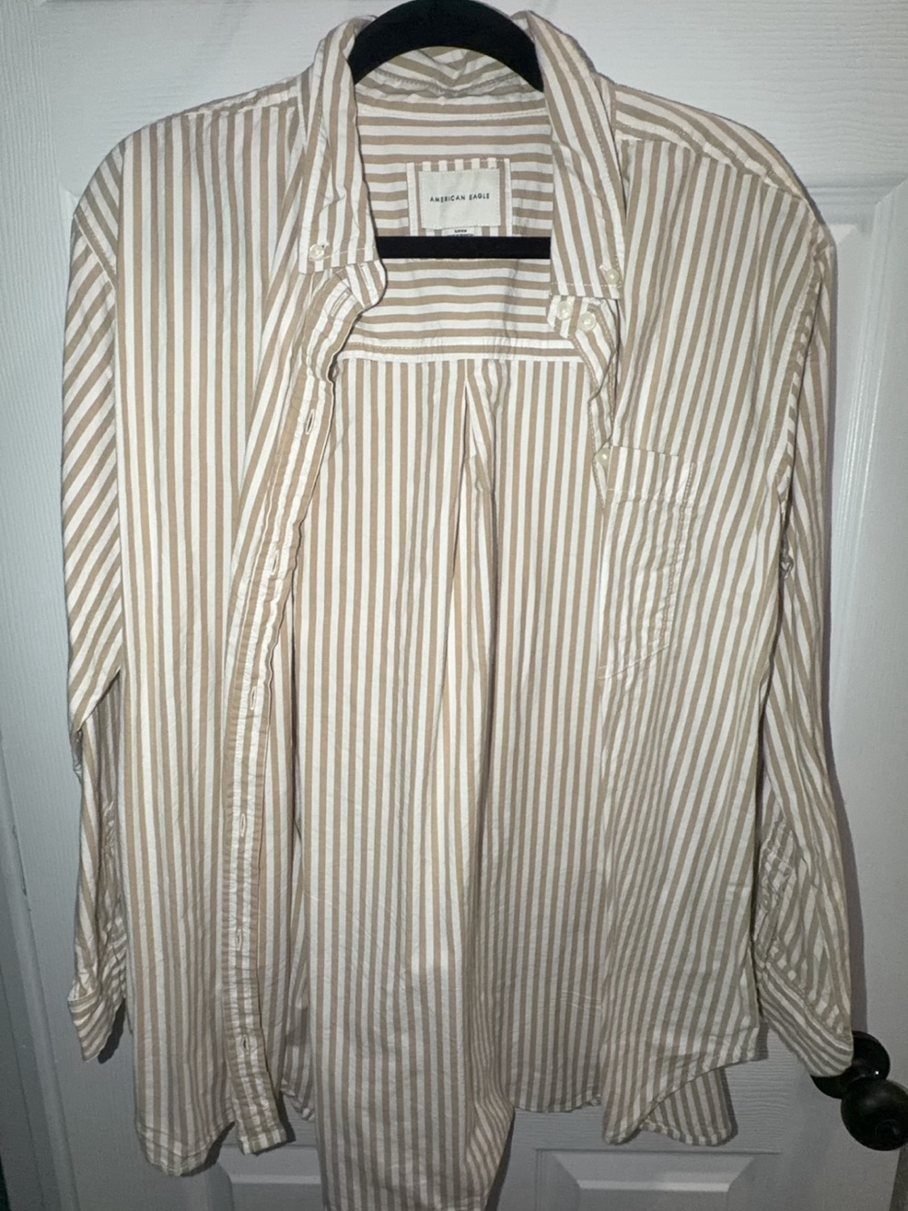 American Eagle Outfitters Beige and White Striped Button-Down Shirt